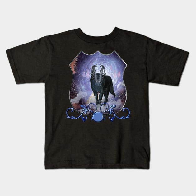 Awesome wolf in the dark night Kids T-Shirt by Nicky2342